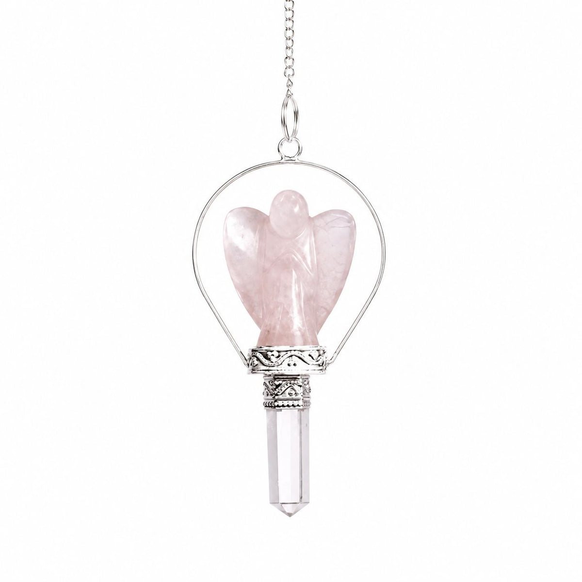 Rose Quartz Angel Pendulum with Ring