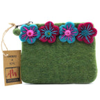 Four Flower Felt Zipper Pouch | Handmade Wool Pouch from Nepal