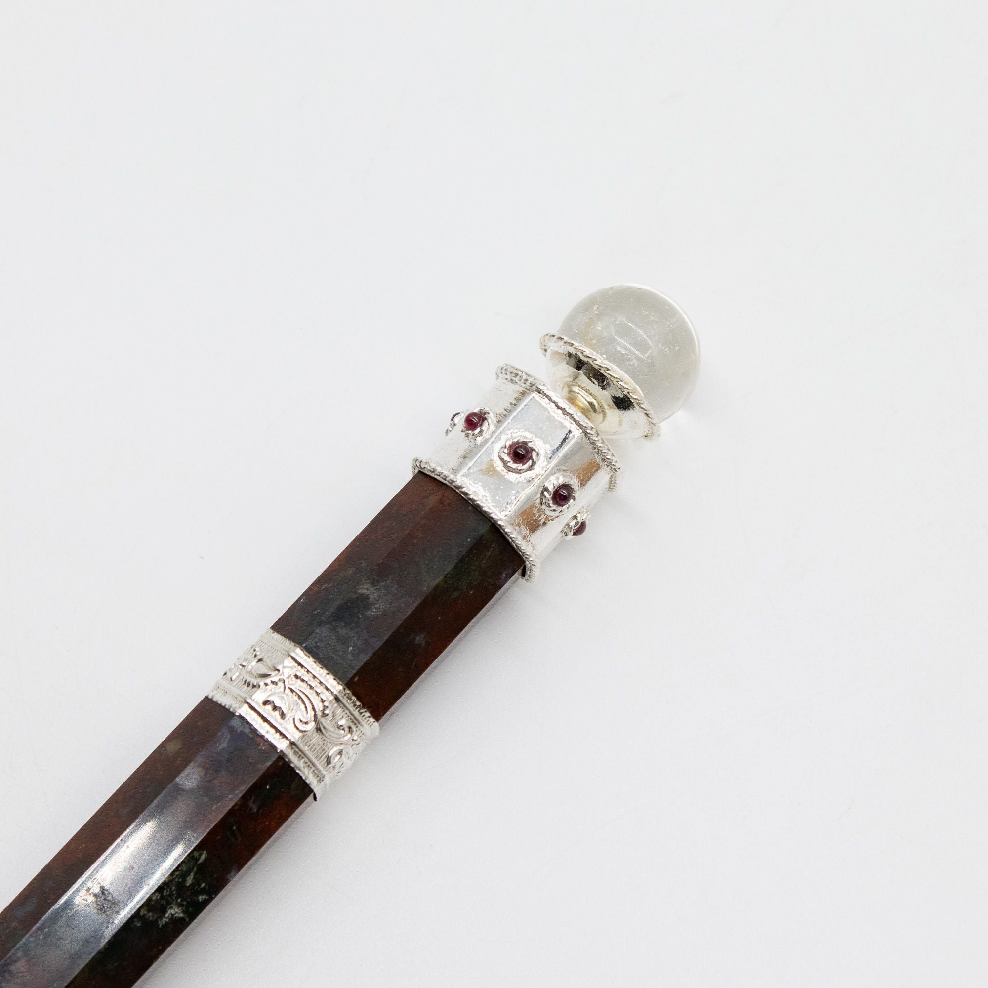 Bloodroot Sovereign Wand — Extra Long Fancy Jasper with Crystal Ball Top