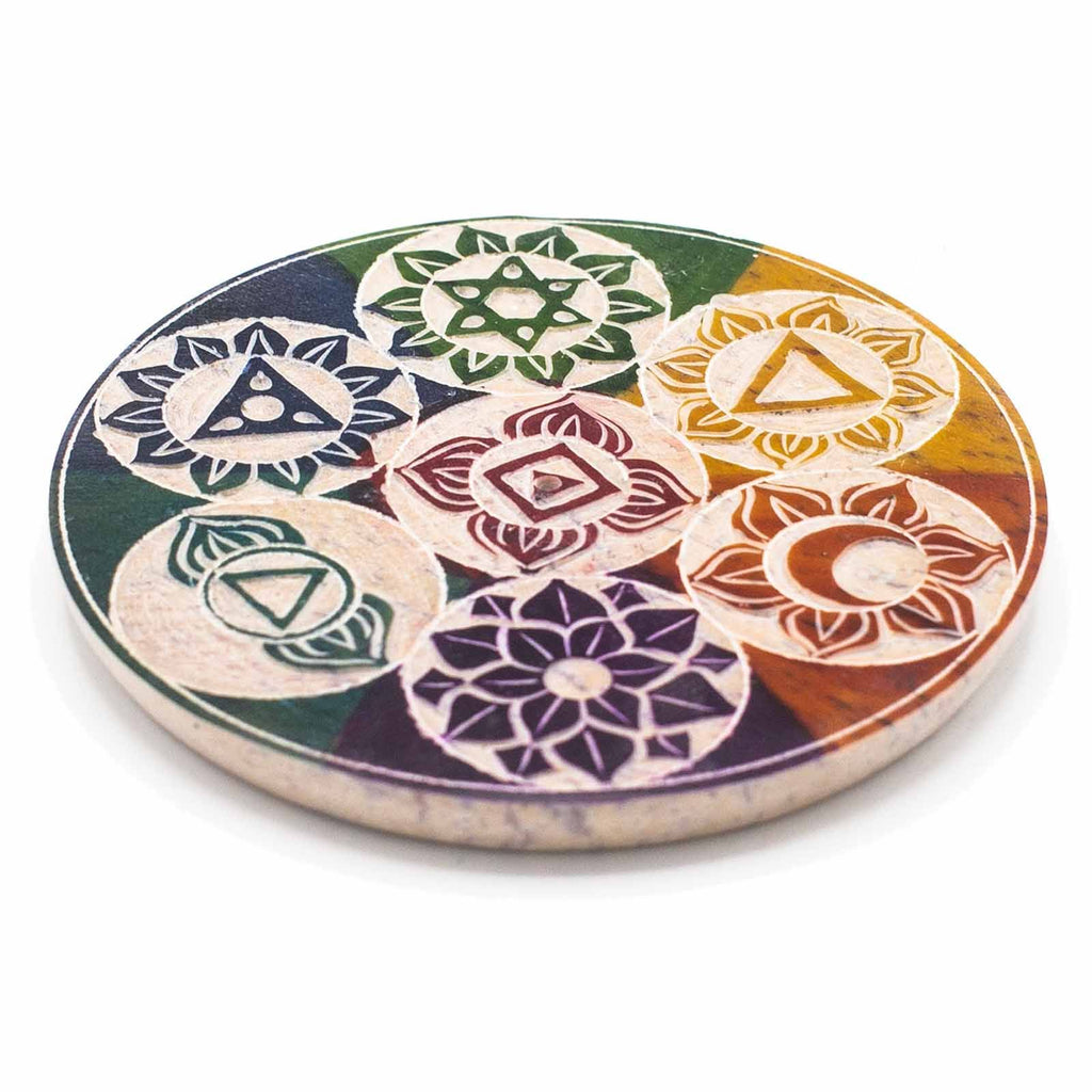 Seven Chakra Soapstone Disc Incense Cone Holder 10cm