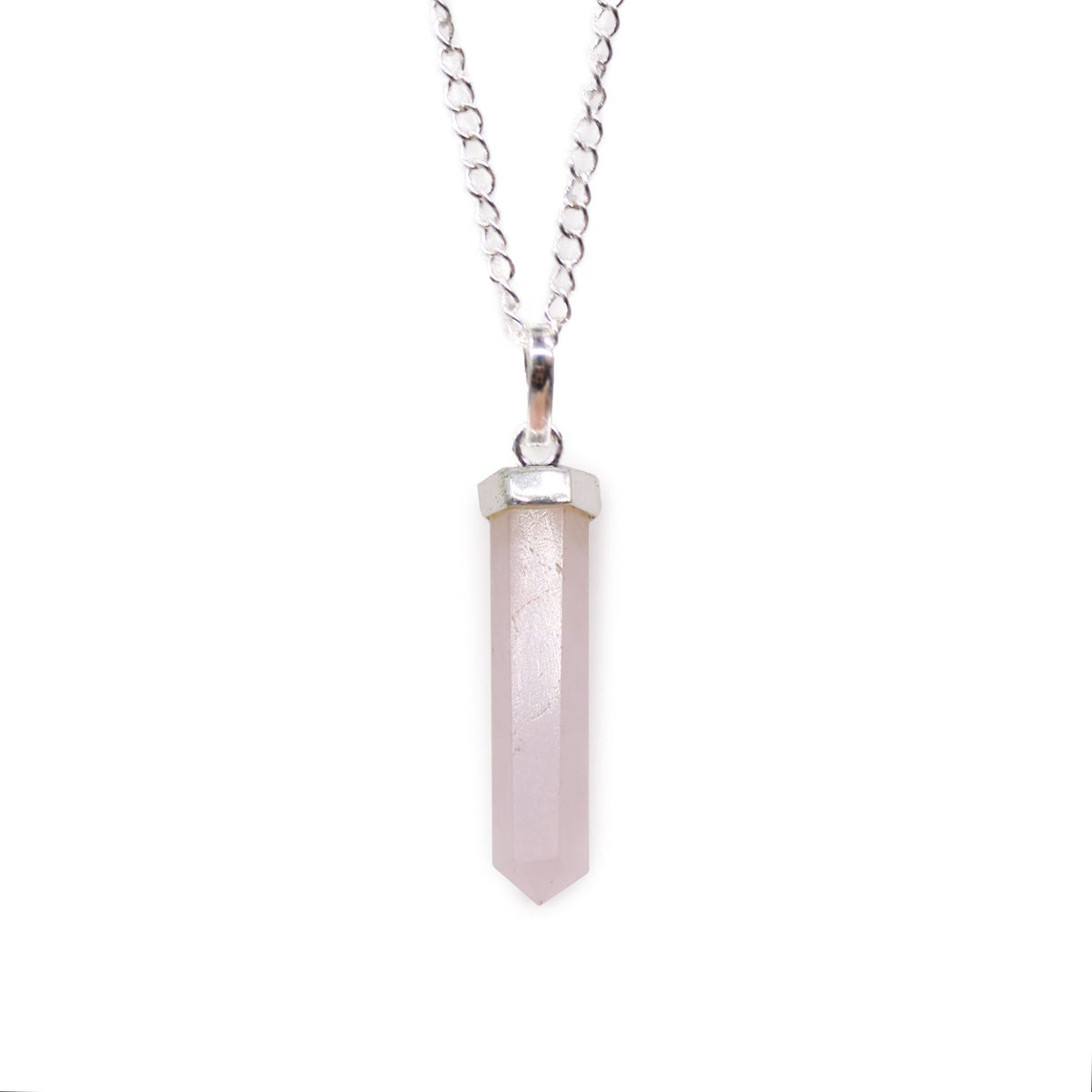 Rose Quartz Crystal Point Pendant Necklace