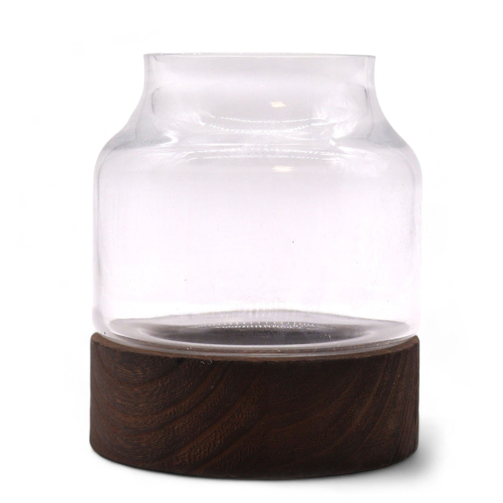 Crystal Sanctuary Terrarium on Dark Tung Wood Stand — Small