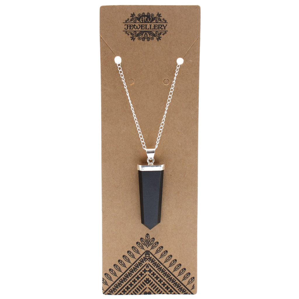 Black Agate Gemstone Flat Pencil Pendant