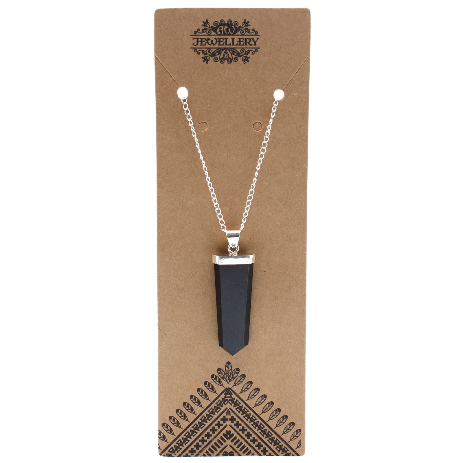 Black Agate Gemstone Flat Pencil Pendant