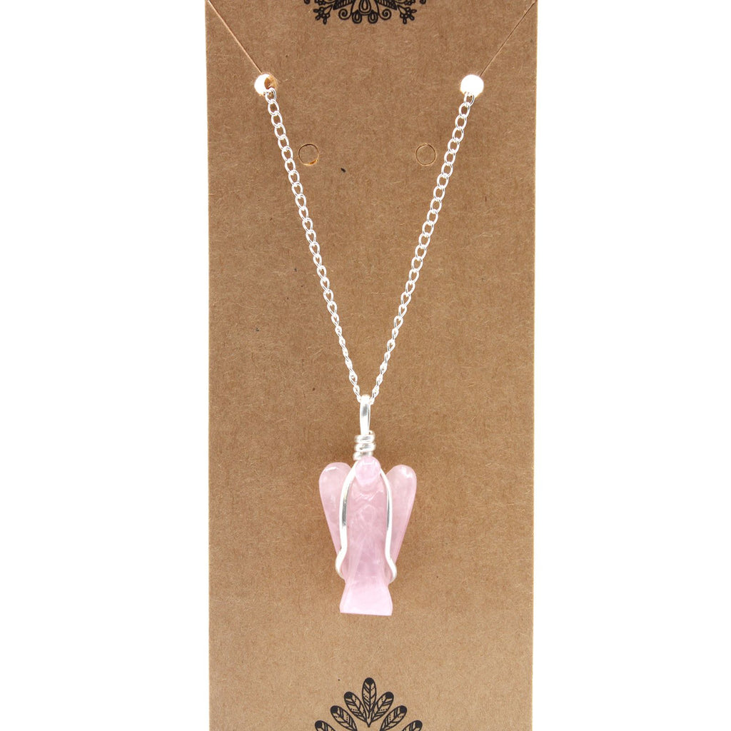 Rose Quartz Gemstone Guardian Angel Pendant
