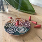 Seven Chakra Soapstone Disc Incense Cone Holder 10cm