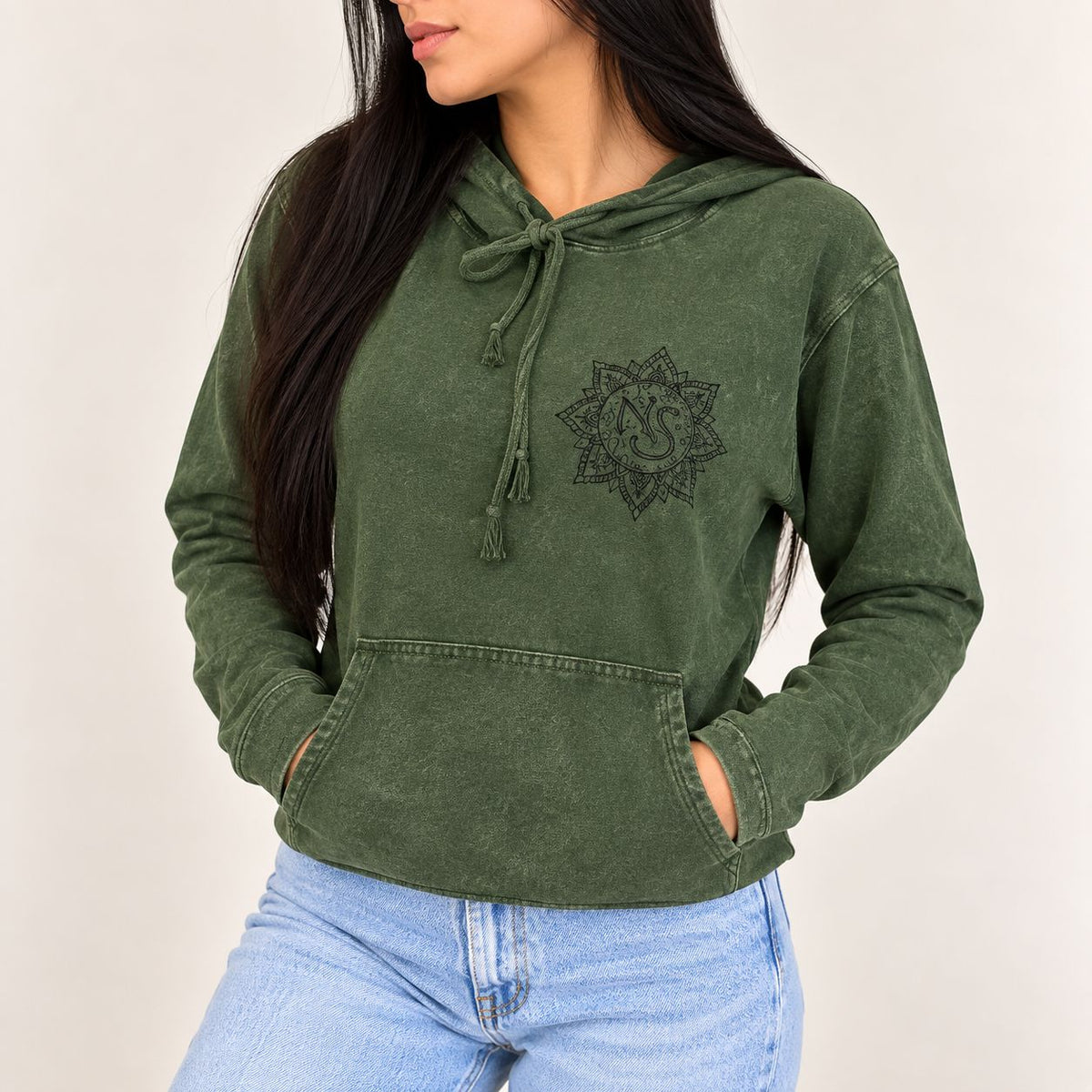 Vintage Teal Stone Washed Hoody Shirt Kangaroo Pocket - Large