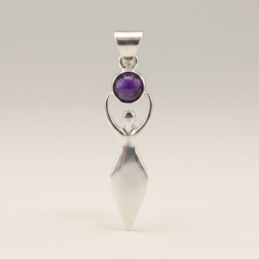 Goddess Amethyst Pendant | Silver Plated | 45cm Cord