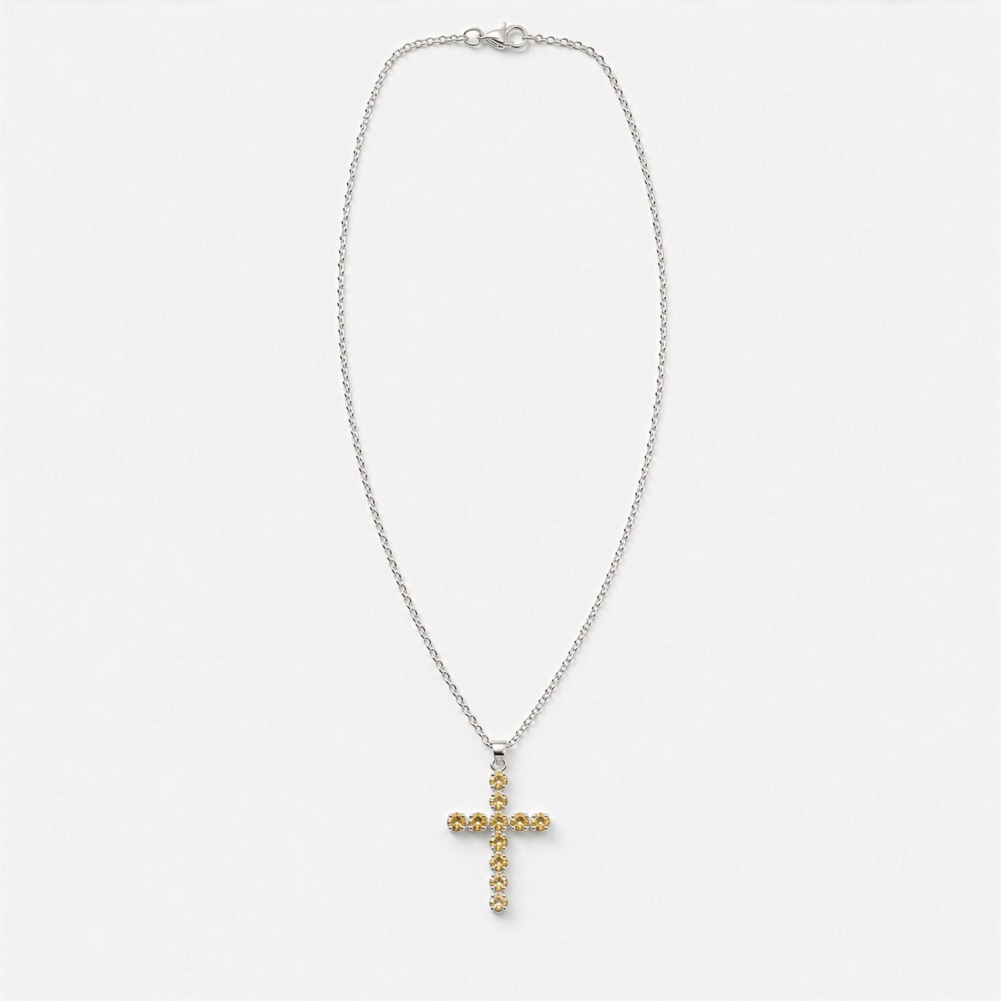 Citrine Crucifix Pendant | Silver Plated | 45cm Chain