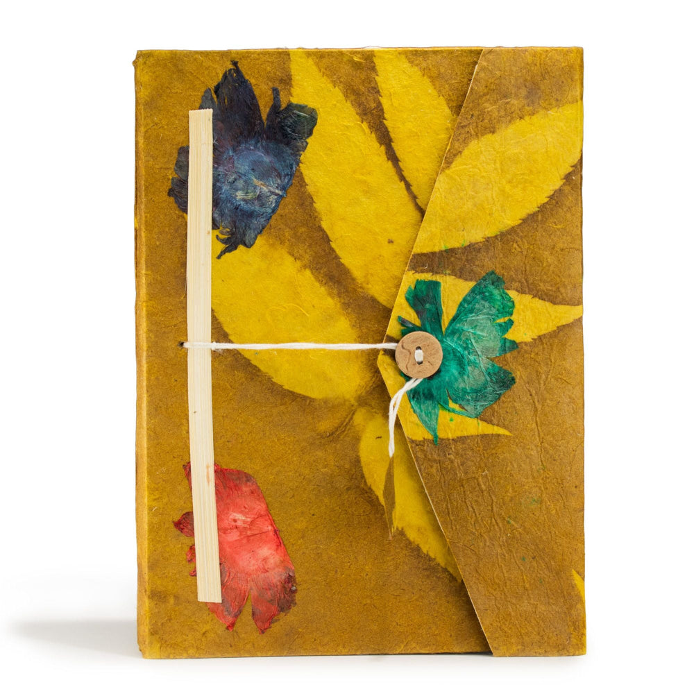 Lokta Bold Floral Mustard Brown Notebook  Large