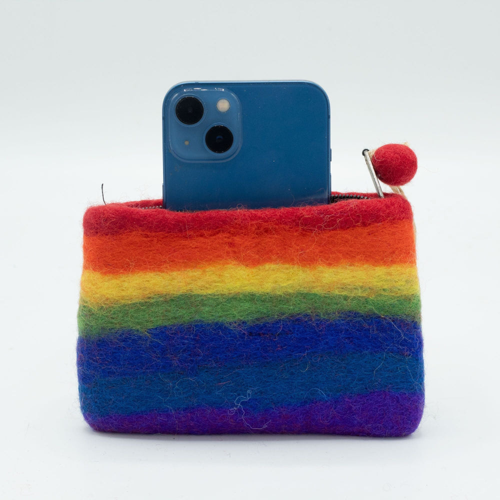 Rainbow Felt Zipper Pouch | Handmade Wool Pouch from Nepal