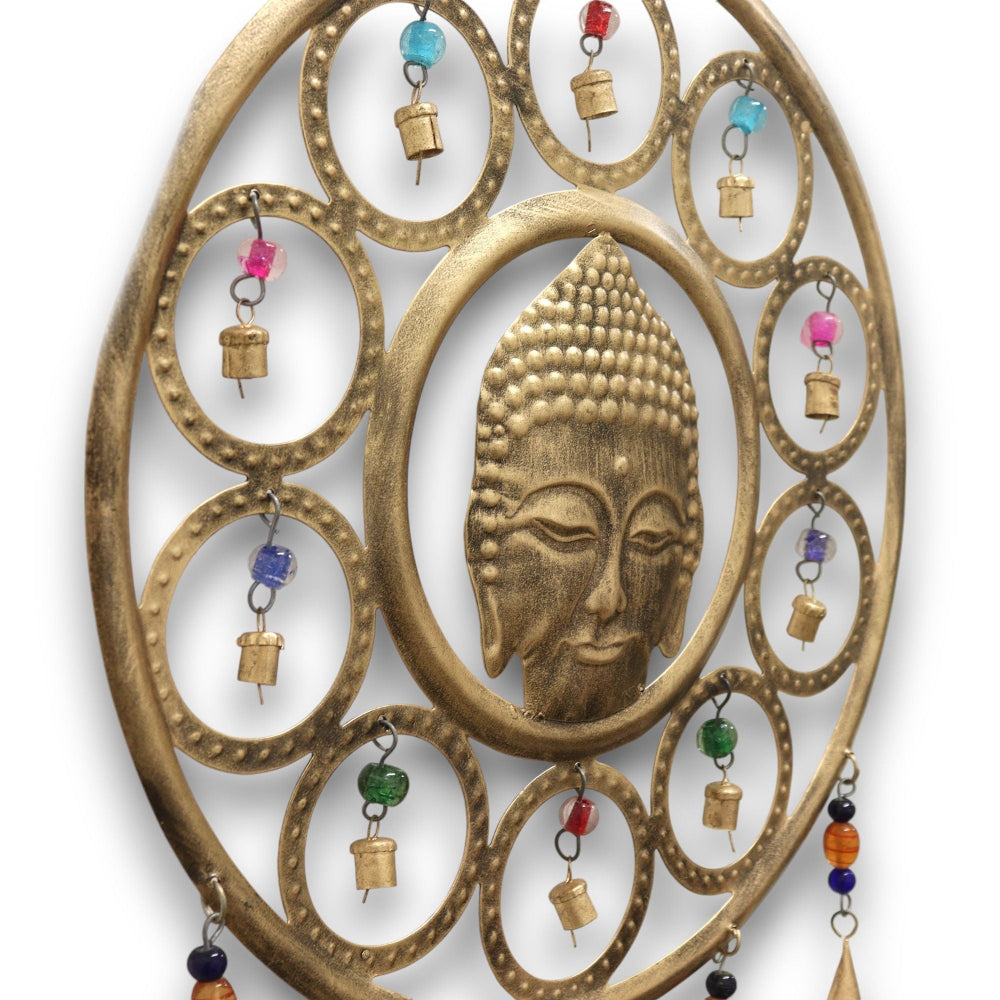 Buddha Face Wind Chime with 15 Brass Bells – Large