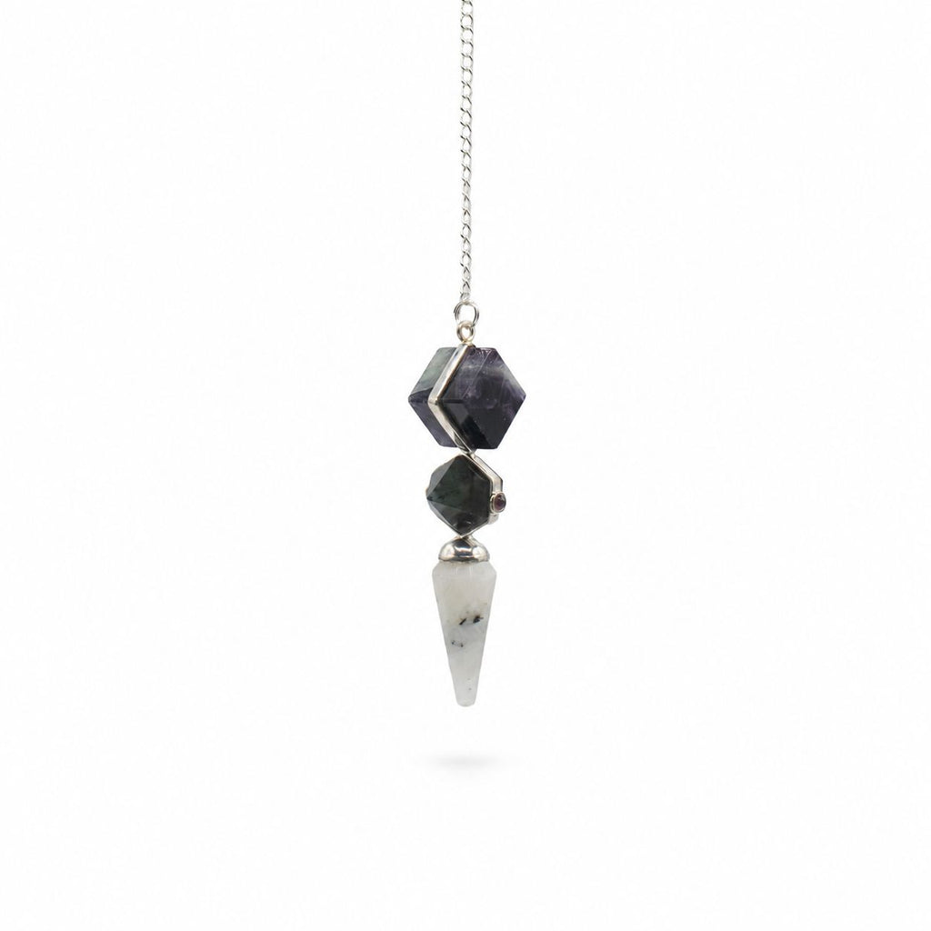 Psychic Gateway Edition | Multi Fluorite, Labradorite & Rainbow Moonstone Three-Piece Pendulum