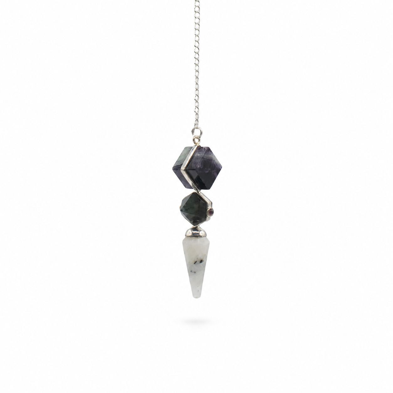 Psychic Gateway Edition | Multi Fluorite, Labradorite & Rainbow Moonstone Three-Piece Pendulum