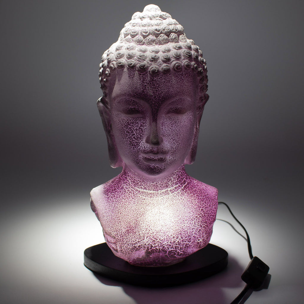 Buddha Bust Lamp | Lavender Crackle | Oval Stand