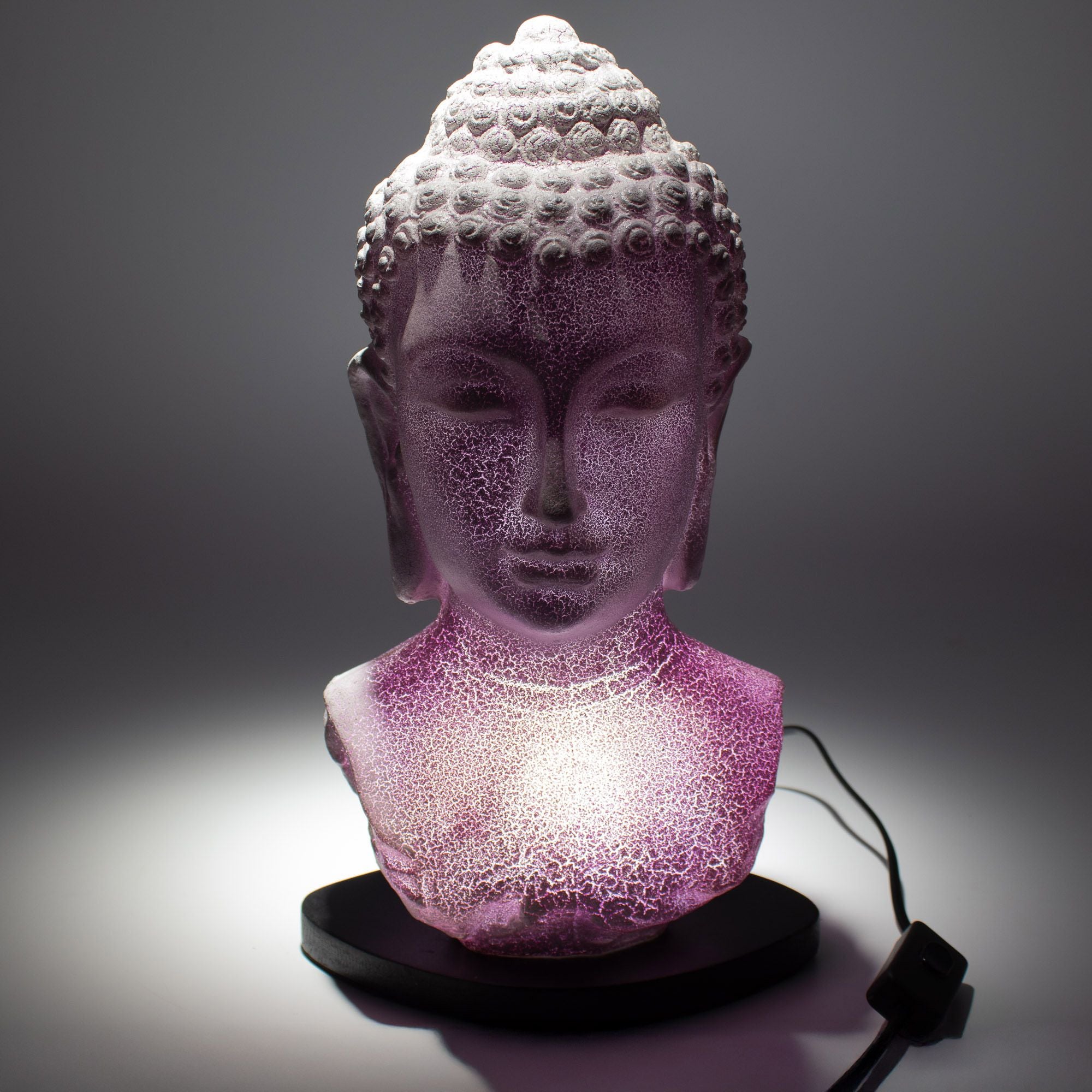 Buddha Bust Lamp | Lavender Crackle | Oval Stand