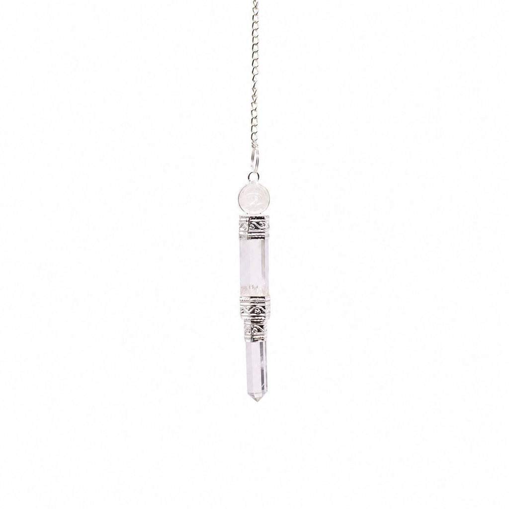 Clear Quartz Pendulum | Faceted Crystal Dowser with Silver-Tone Detail