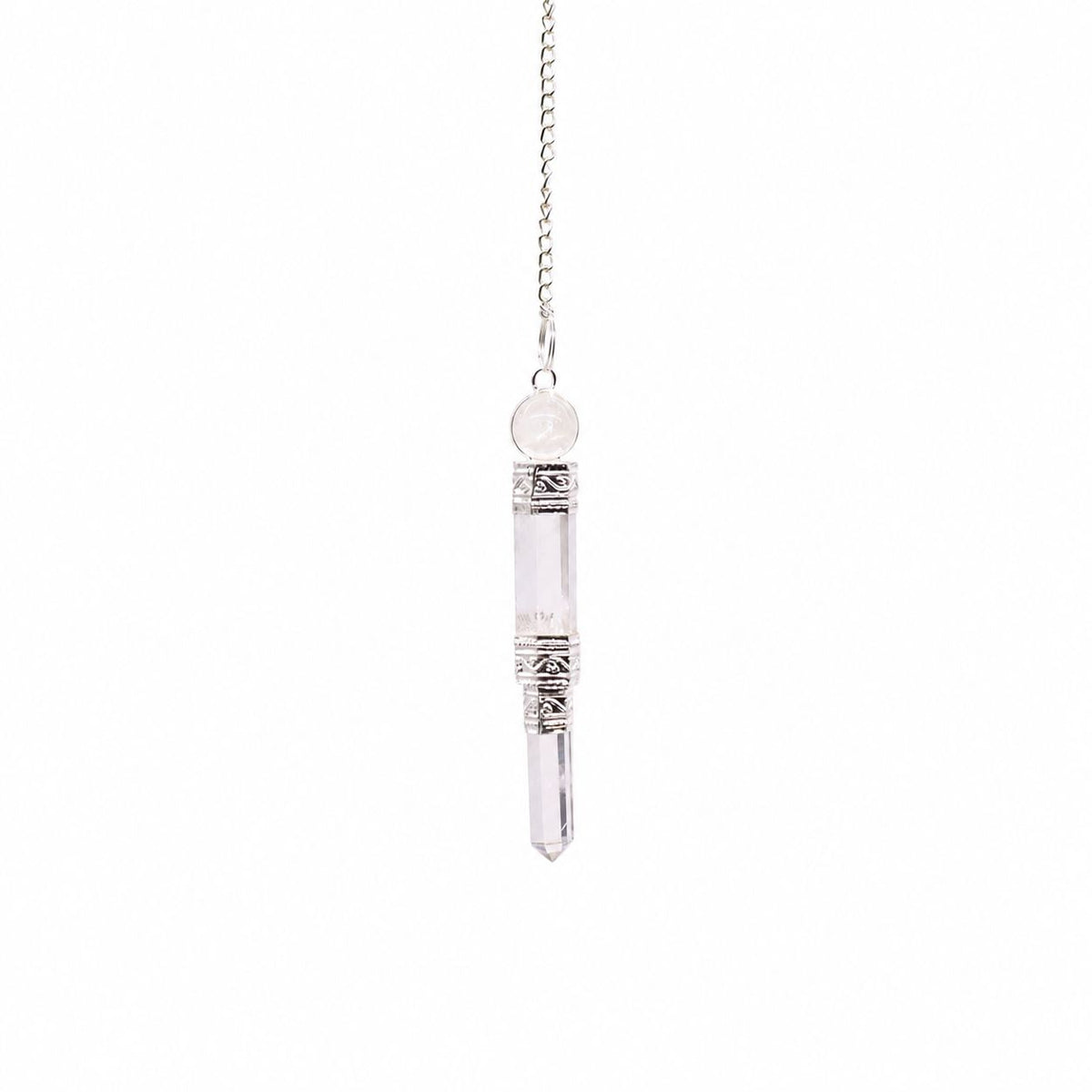 Clear Quartz Pendulum | Faceted Crystal Dowser with Silver-Tone Detail