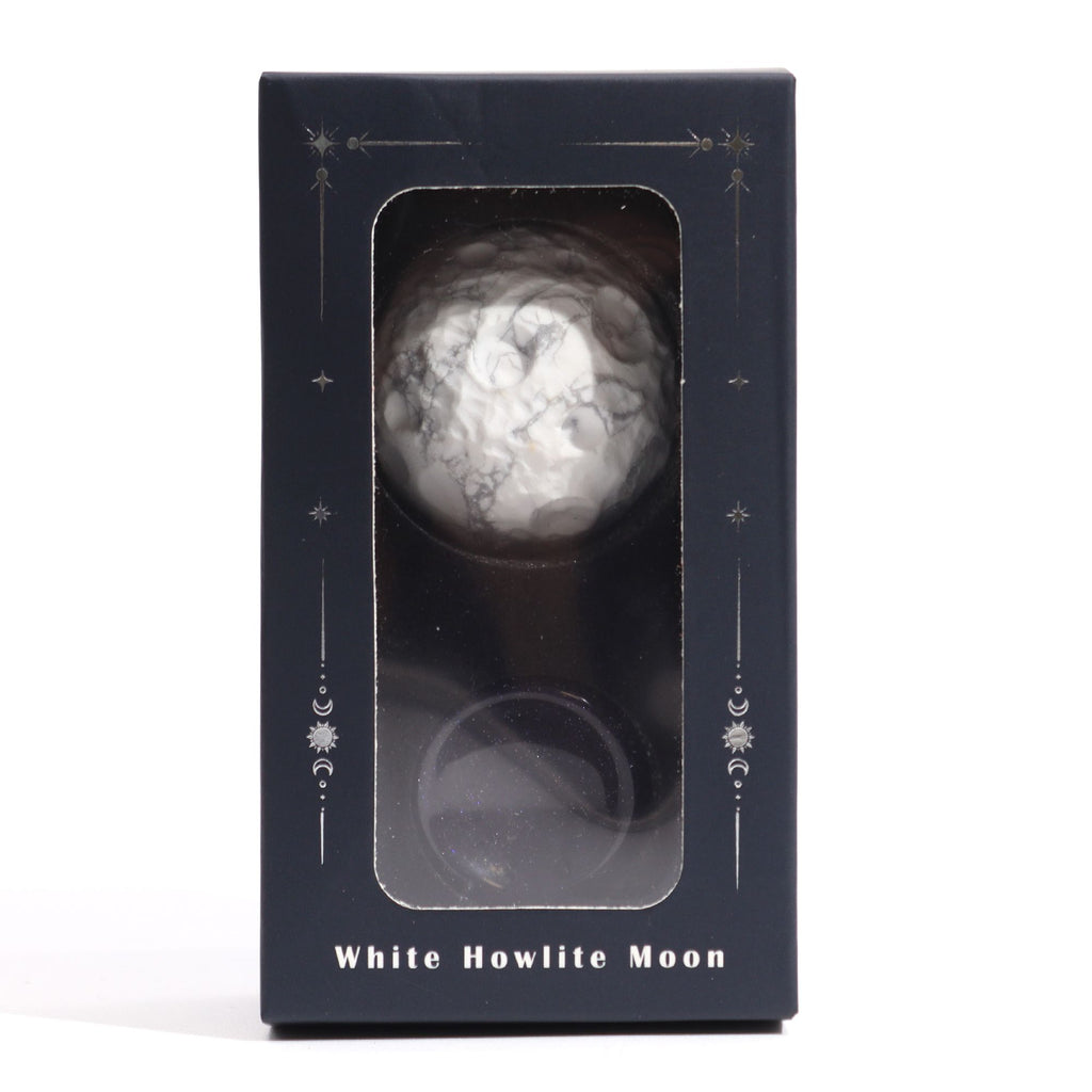 White Howlite Gemstone Planet | Moon | Solar Goldstone Stand