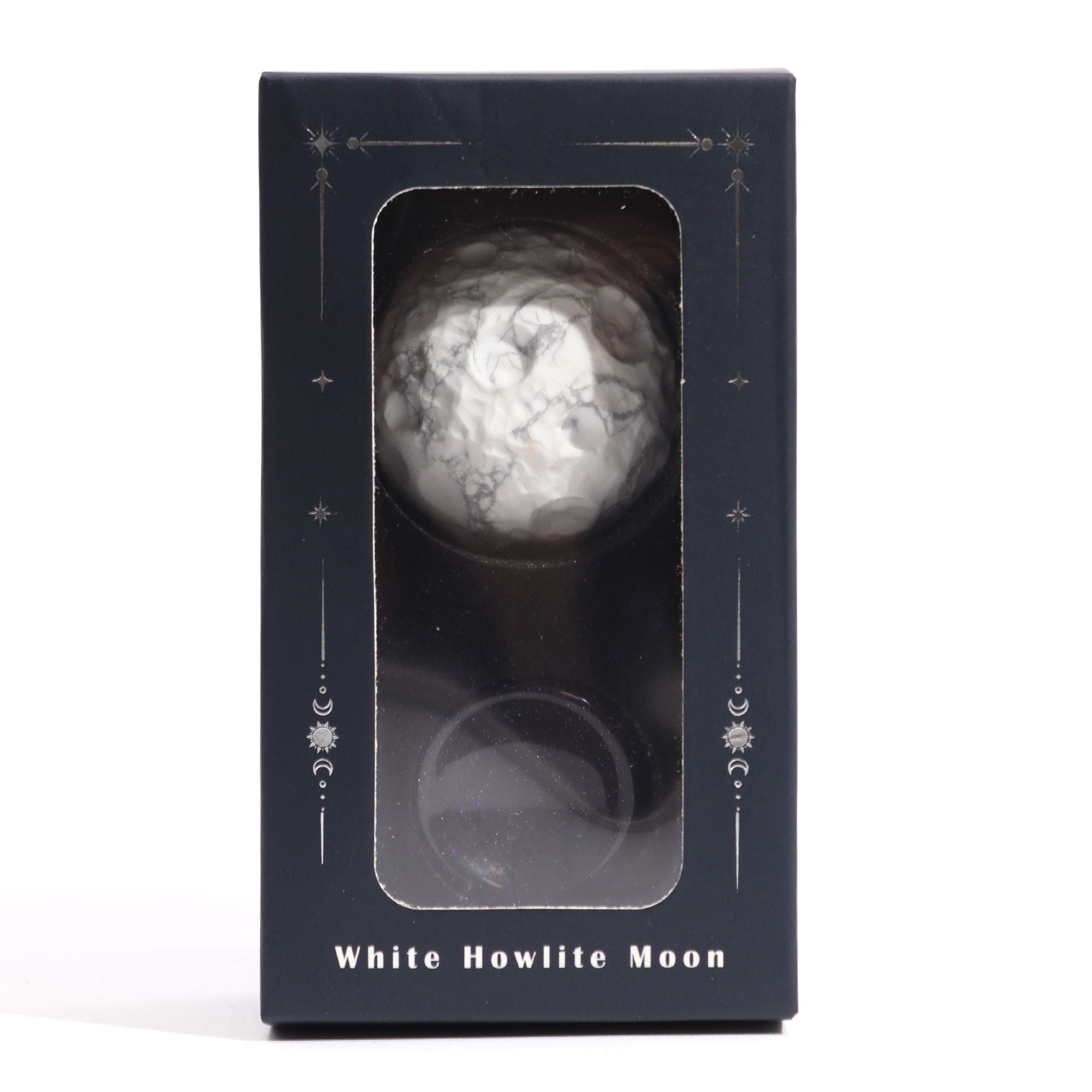 White Howlite Gemstone Planet | Moon | Solar Goldstone Stand