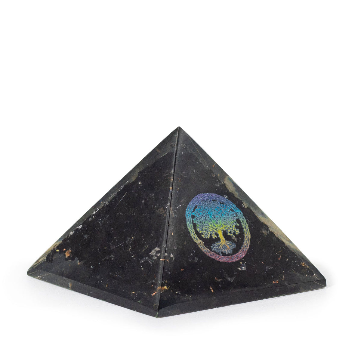 Small Tree of Life Orgonite Pyramid - Black Tourmaline Chips