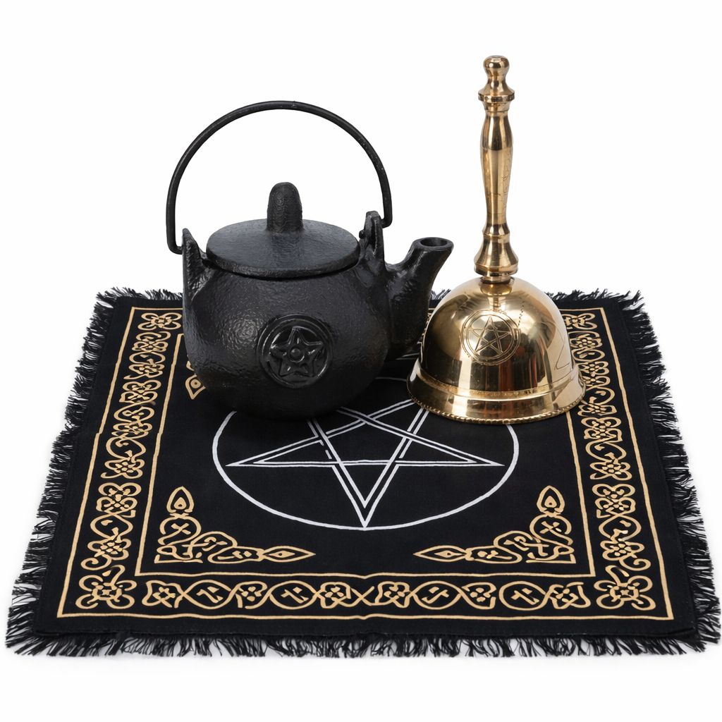 Penta Altar Bundle | Altar Cloth, Bell & Ritual Pot