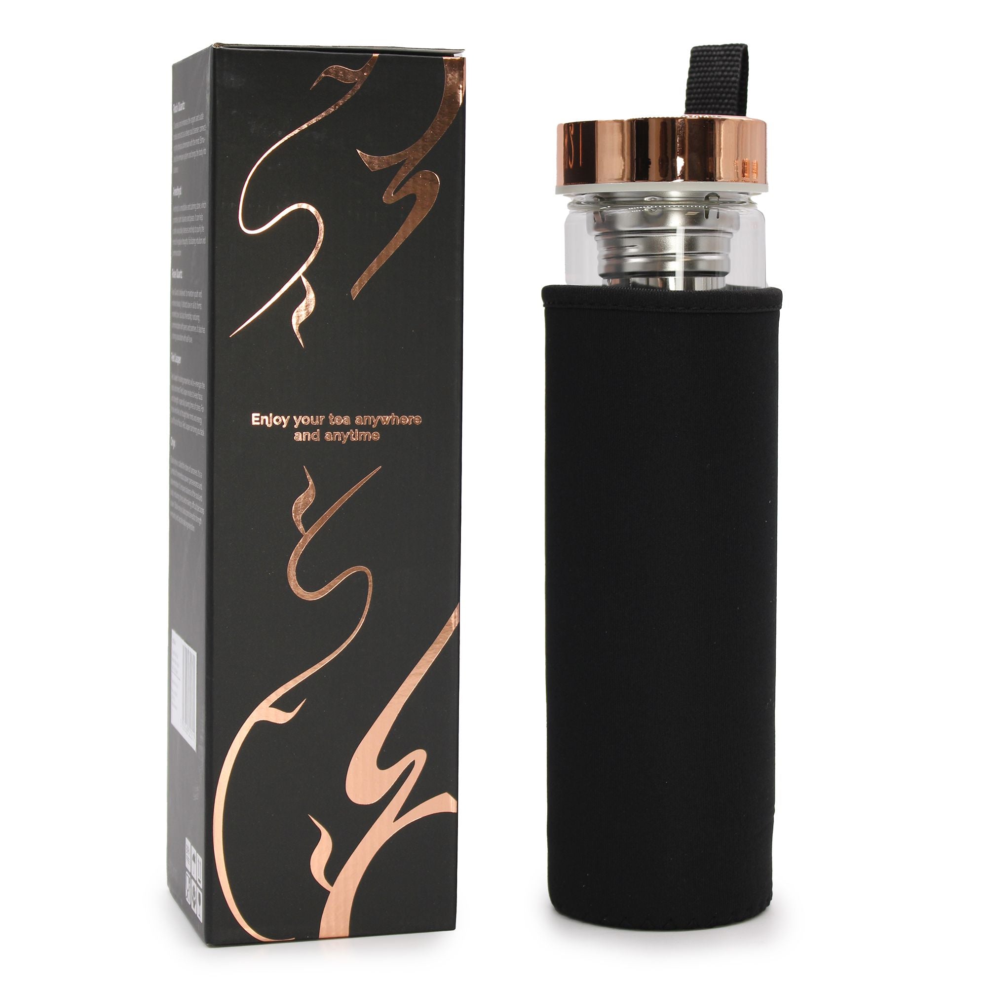 Rock Quartz Crystal Glass Tea Infuser Bottle | Rose Gold | 500ml