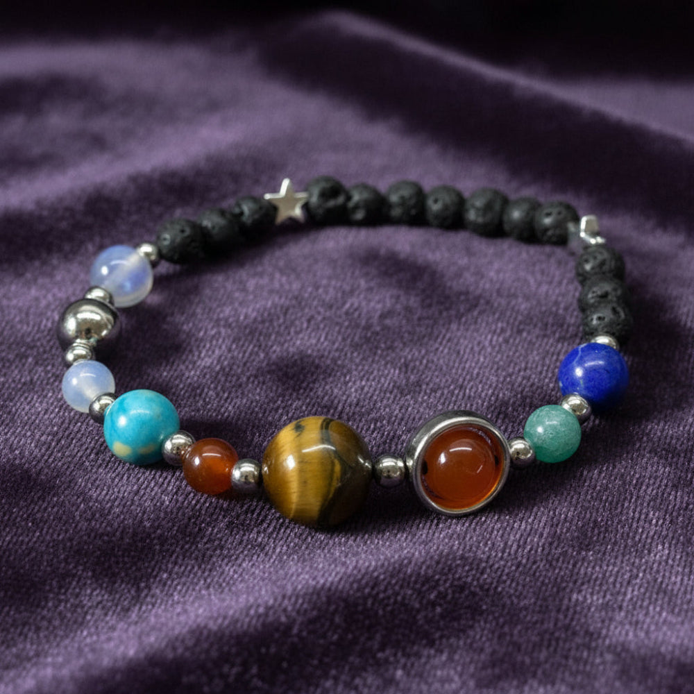 Silver Solar System Lava Stone Bracelet