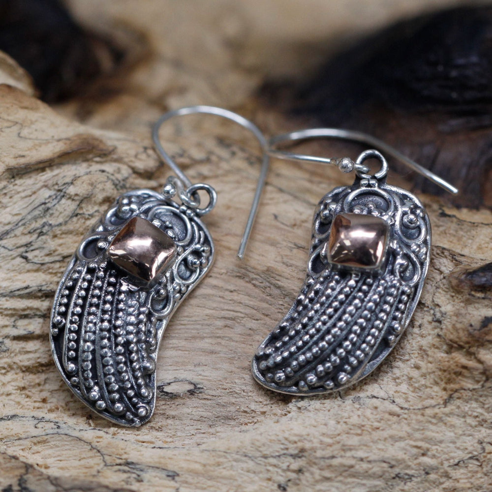 Angel Wings Silver & Gold Earrings