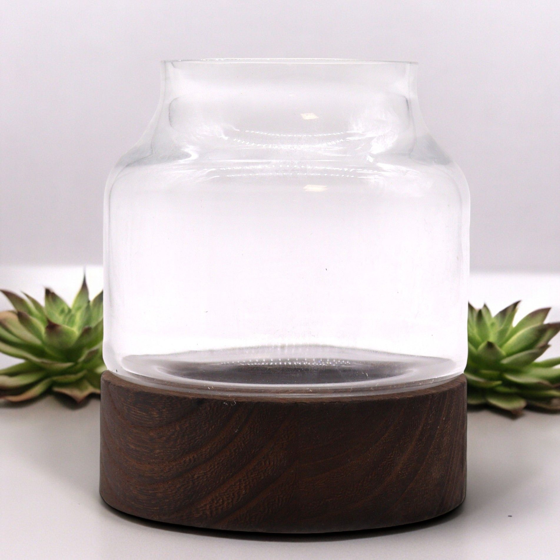 Crystal Sanctuary Terrarium on Dark Tung Wood Stand — Small