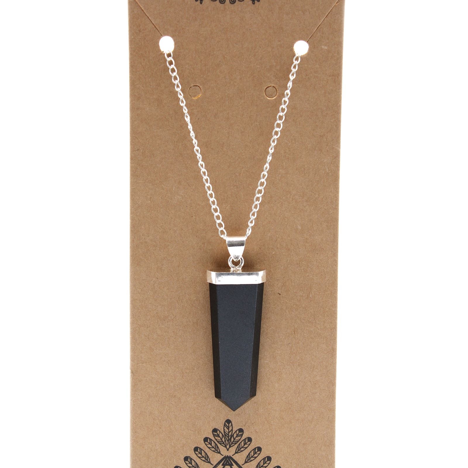 Black Agate Gemstone Flat Pencil Pendant