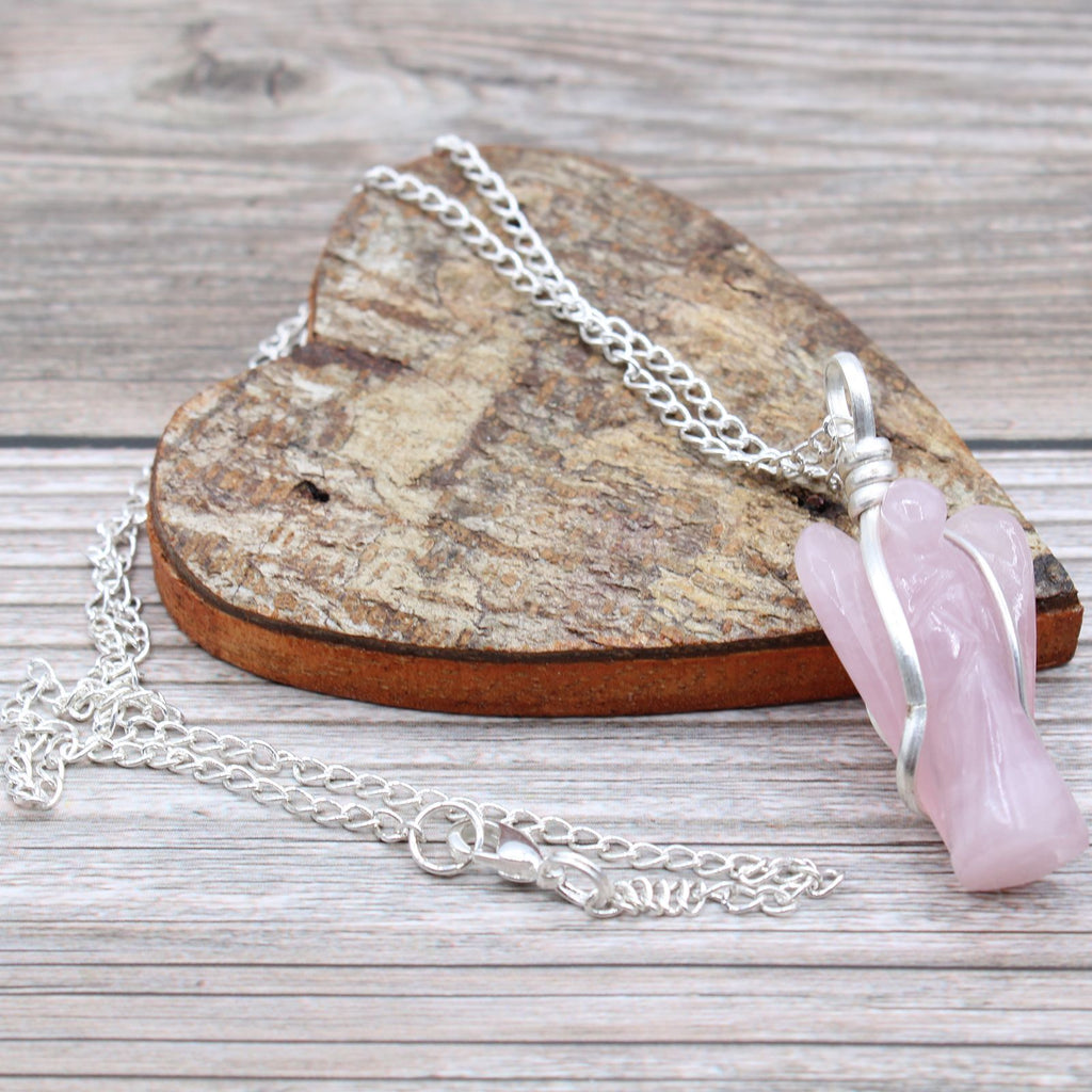 Rose Quartz Gemstone Guardian Angel Pendant