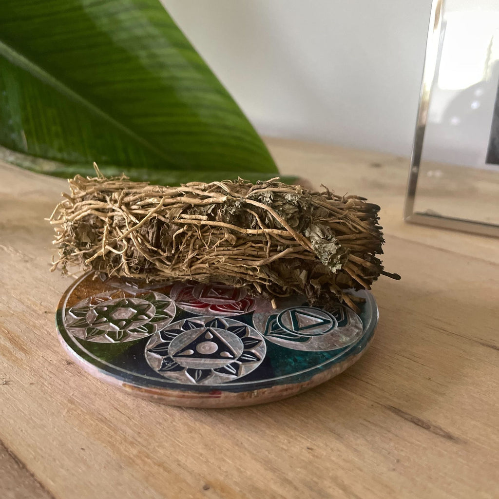 Seven Chakra Soapstone Disc Incense Cone Holder 10cm