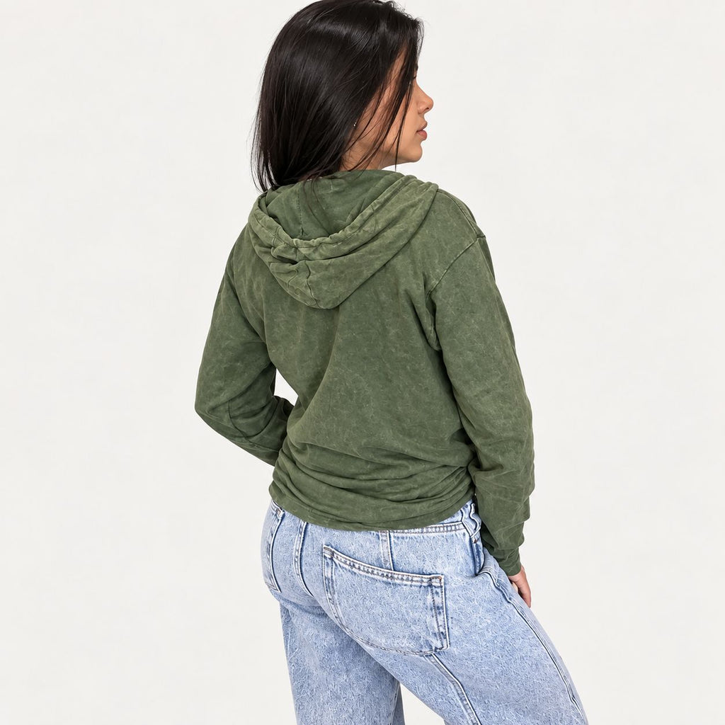Vintage Teal Stone Washed Hoody Shirt Kangaroo Pocket - Large