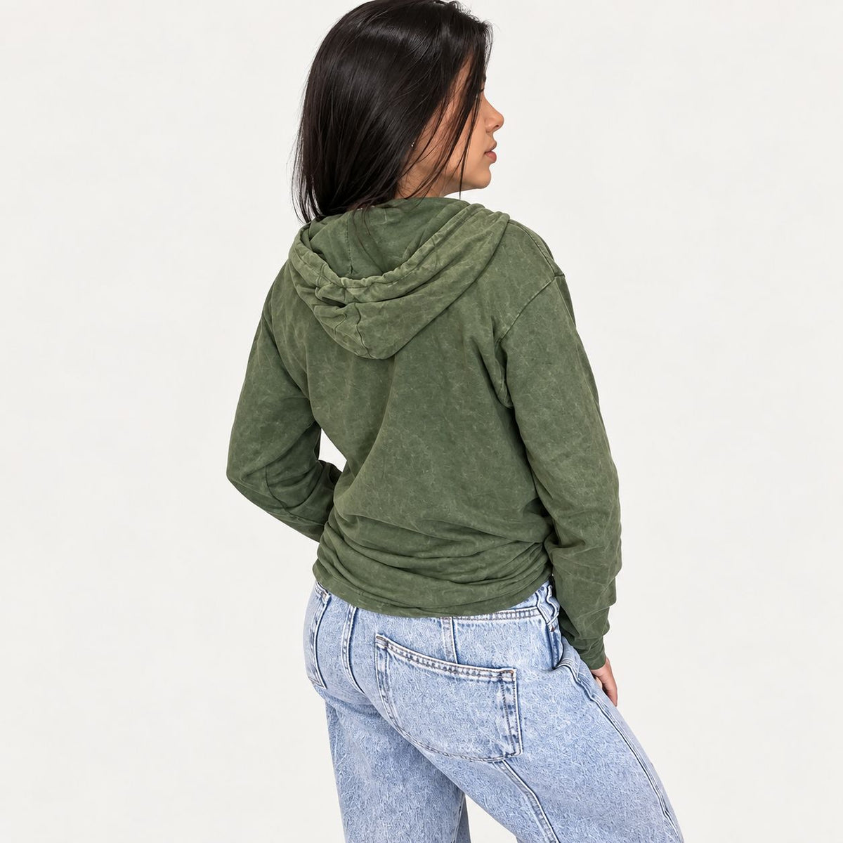 Vintage Teal Stone Washed Hoody Shirt Kangaroo Pocket - Large