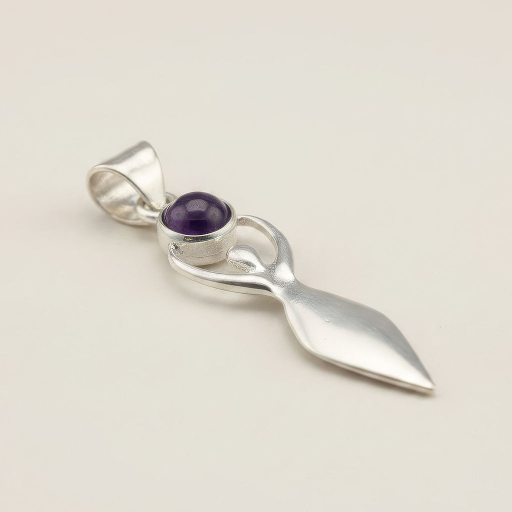 Goddess Amethyst Pendant | Silver Plated | 45cm Cord