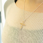 Citrine Crucifix Pendant | Silver Plated | 45cm Chain