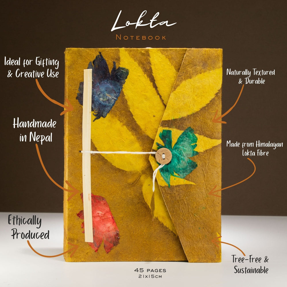 Lokta Bold Floral Mustard Brown Notebook  Large