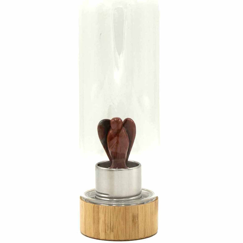 Red Jasper Crystal Infused Glass Water Bottle | Angel | Invigorating Energy