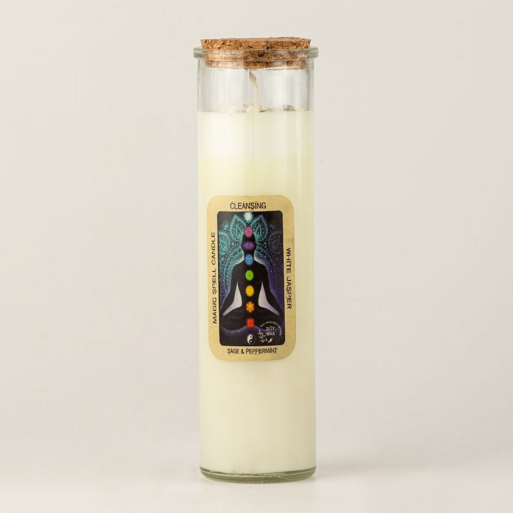 Cleansing Magic Spell Candle | Sage, Peppermint & White Jasper
