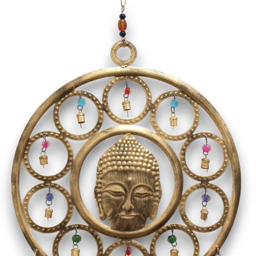 Buddha Face Wind Chime with 15 Brass Bells – Large