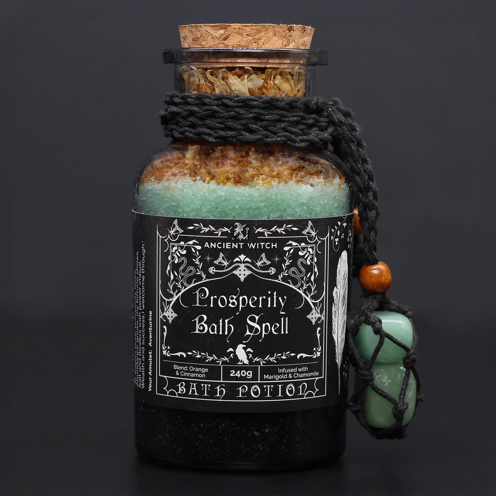 Ancient Witch Prosperity Bath Spell Potion & Aventurine Crystal Amulet