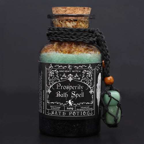 Ancient Witch Prosperity Bath Spell Potion & Aventurine Crystal Amulet