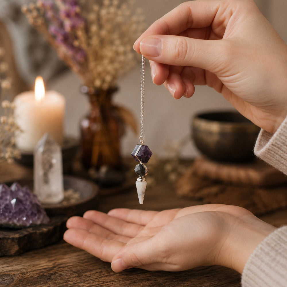 Psychic Gateway Edition | Multi Fluorite, Labradorite & Rainbow Moonstone Three-Piece Pendulum