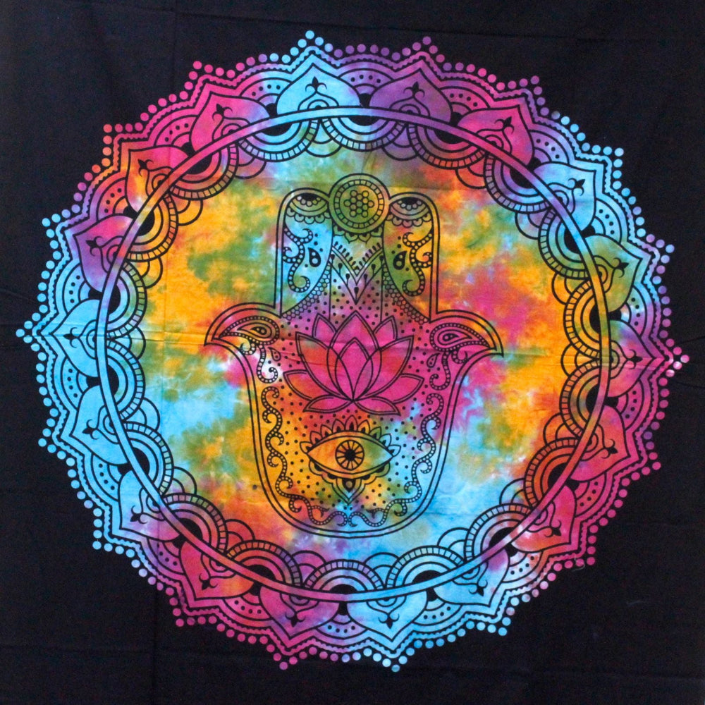 Hamsa Hand Cotton Bedspread & Wall Hanging – Black | Double