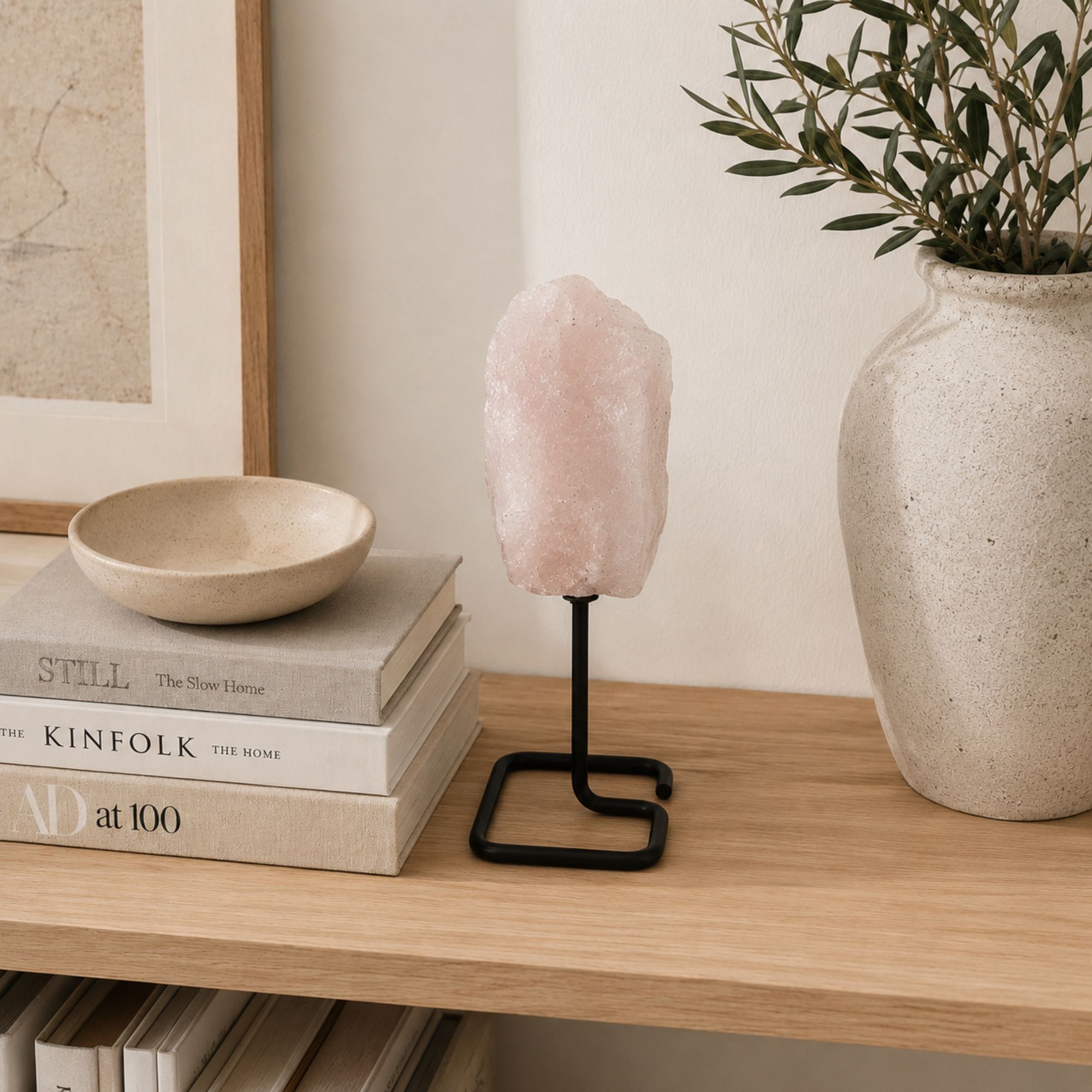 Mineral Specimen on Metal Stand - Rose Quartz