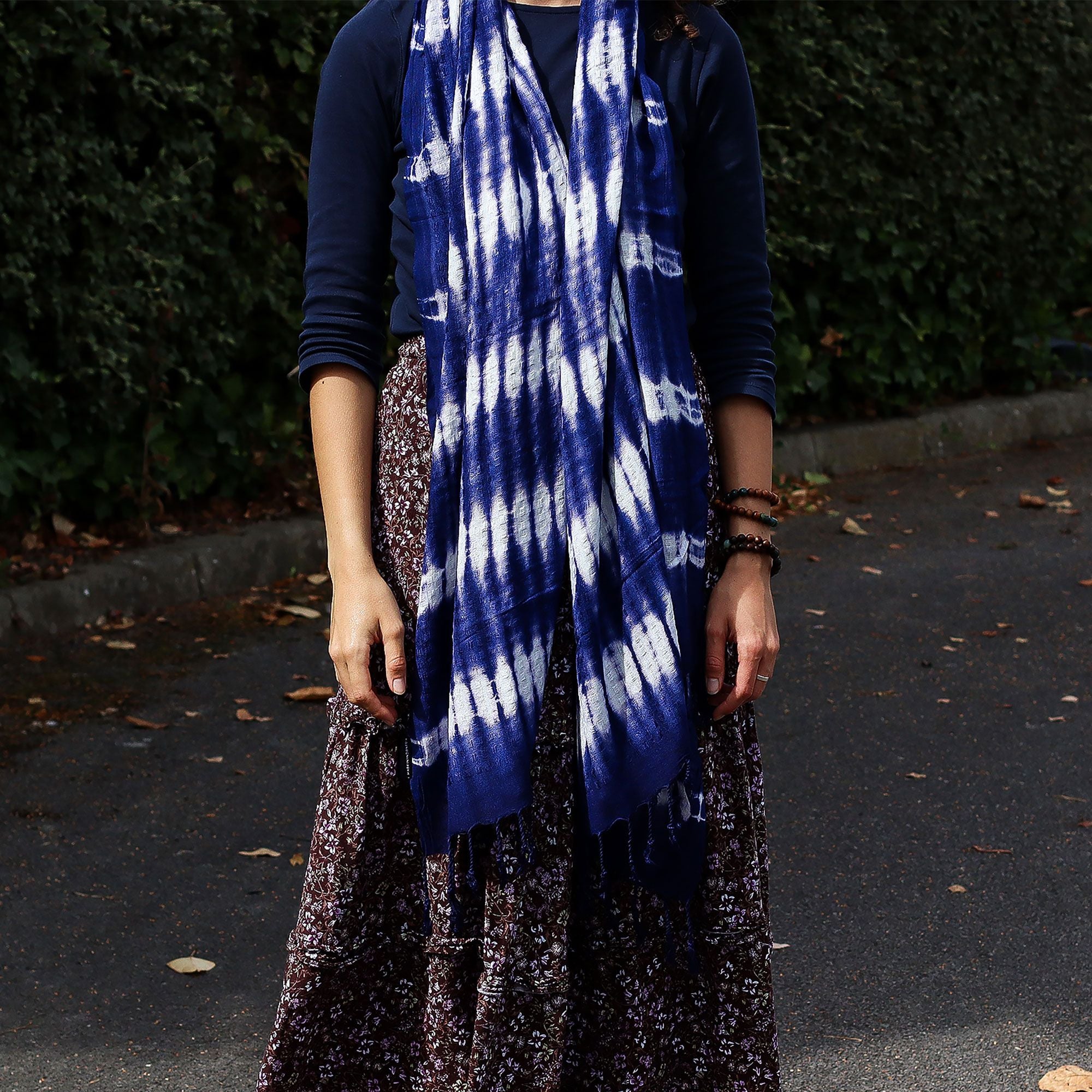 Indigo Stripes Boho Java Art Stole Scarf