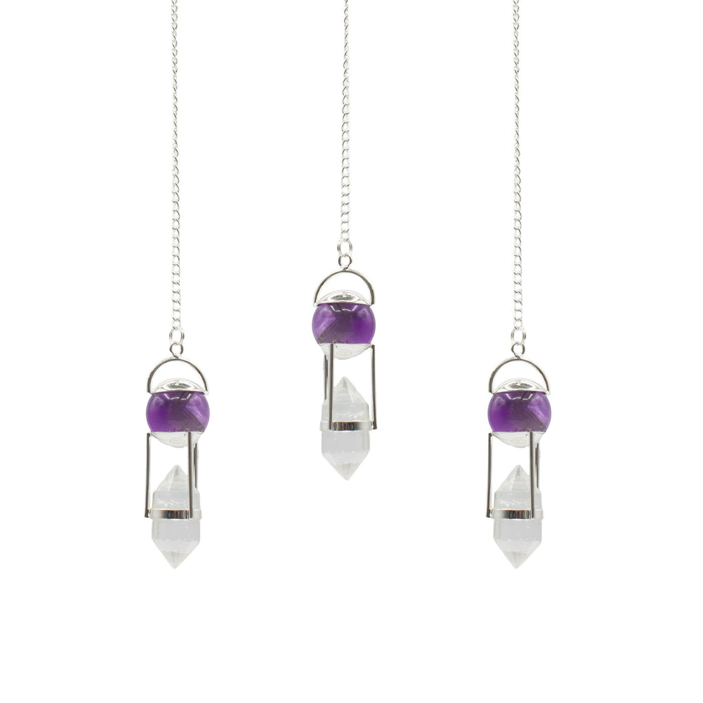 Seeker of Truth Double Power Pendulum - Amethyst Globe & Clear Quartz