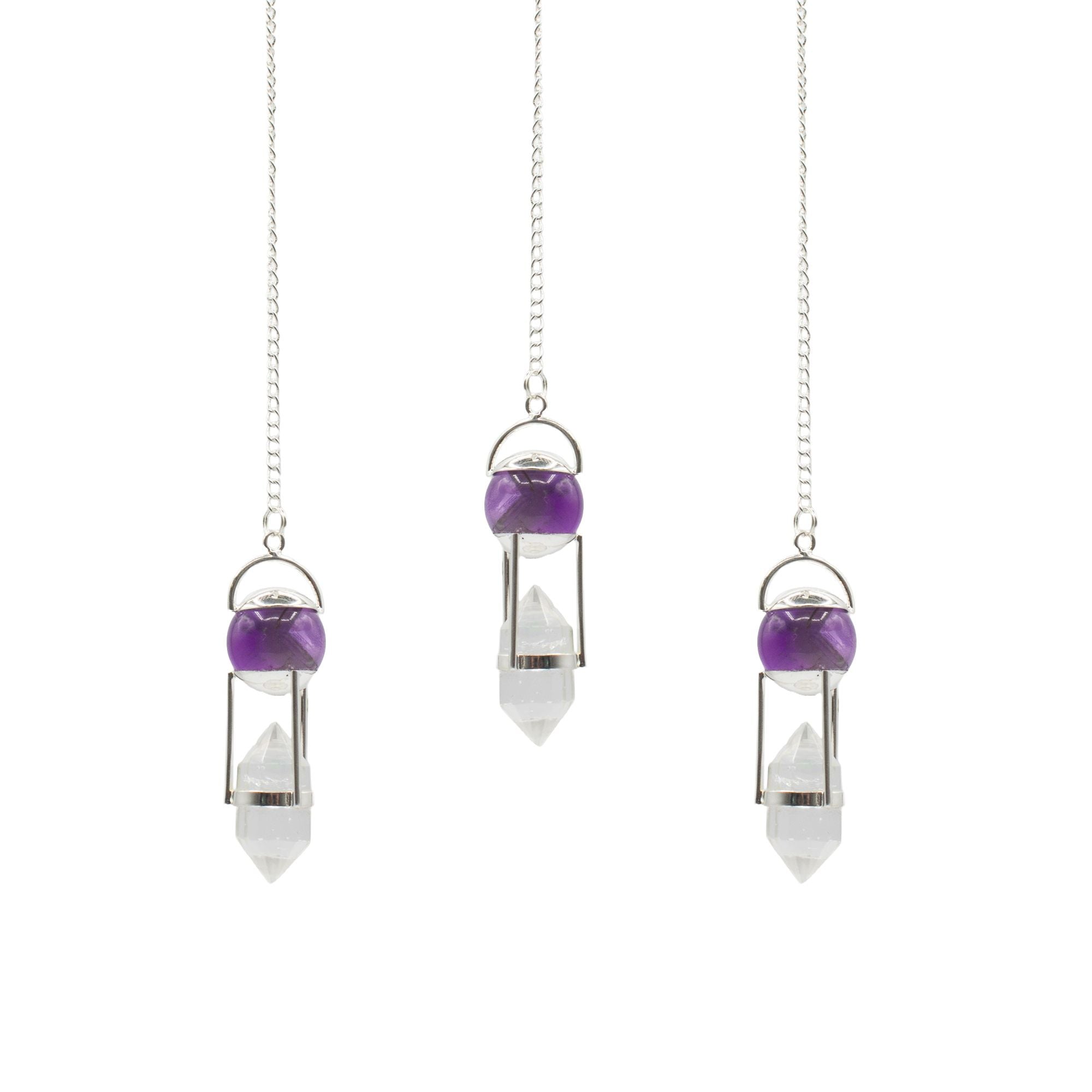 Seeker of Truth Double Power Pendulum - Amethyst Globe & Clear Quartz
