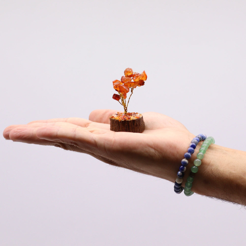 Carnelian (15 stones) Mini Gemstone Tree On Wood Base